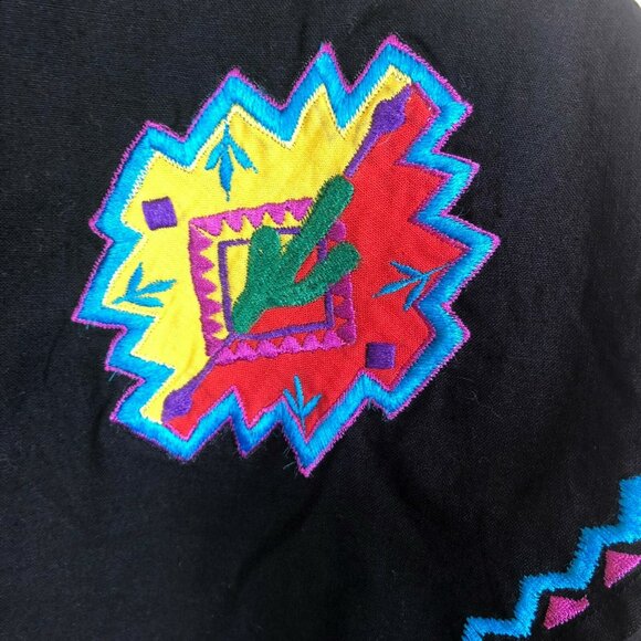 VTG 90's Western Shirt Womens Medium Side Saddle Rodeo Black Embroidered Cactus - Picture 2 of 4